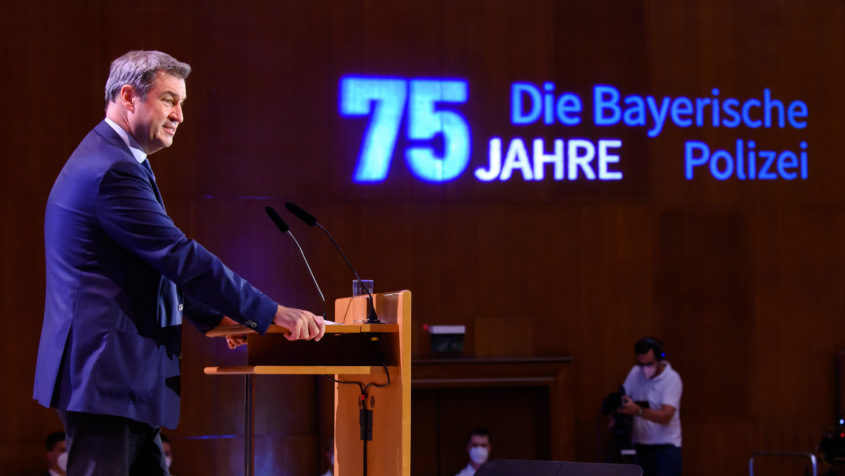 Ministerpräsident Dr. Markus Söder, MdL, hat am 15. Juli 2021 am Jubiläumskonzert „75 Jahre Bayerische Polizei“ in der Alten Kongresshalle in München teilgenommen.