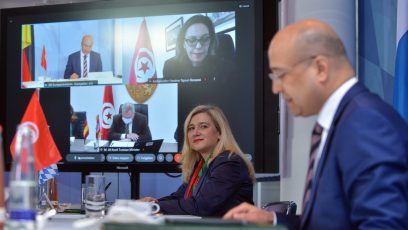 Videokonferenz mit Europaministerin Melanie Huml, MdL, dem tunesischen Wirtschaftsminister Ali Kooli, der tunesischen Botschafterin Hanene Tajouri ep. Bessassi und dem tunesischen Konsul Mohsen Sebai.