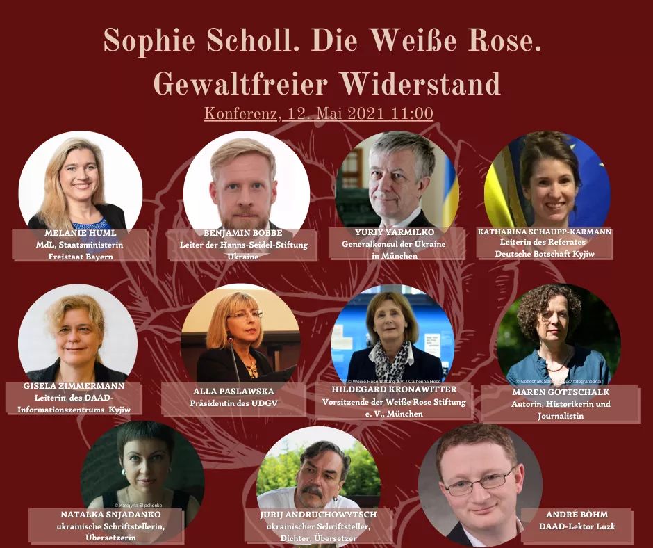 Teilnehmer der Konferenz "Sophie Scholl. Die Weiße Rose. Gewaltfreier Widerstand". Bild: Ukrainischer Deutschlehrer - und Germanistenverband (UDGV)