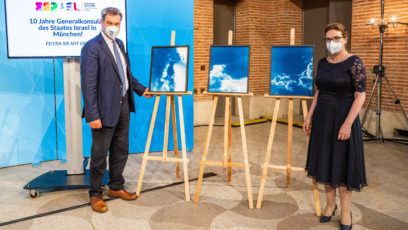 10-jähriges Jubiläum des Generalkonsulats des Staates Israel in München: Ministerpräsident Dr. Markus Söder, MdL (links) und die israelische Generalkonsulin Sandra Simovich (rechts) im Prinz-Carl-Palais.