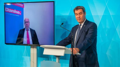 Pressekonferenz u.a. mit Bundeswirtschaftsminister Peter Altmaier (links) und Ministerpräsident Dr. Markus Söder (rechts) nach dem bayerischen Stromgipfel.