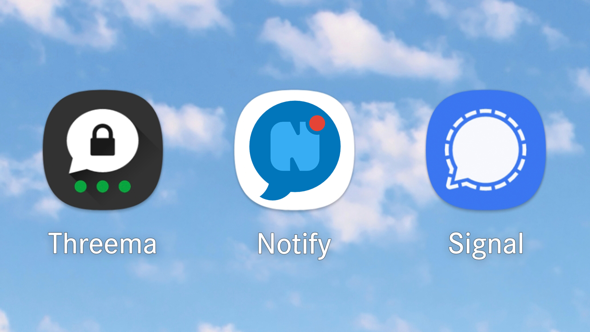 Apps der Messenger-Dienste Threema, Notify und Signal.