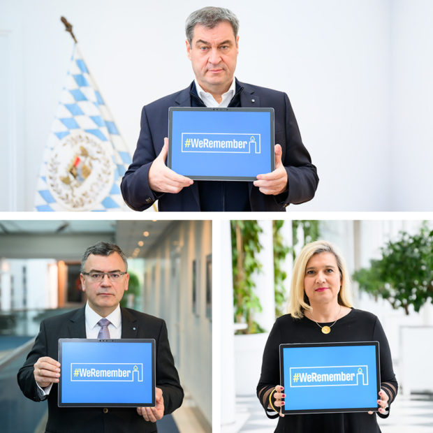 #WeRemember: Ministerpräsident Dr. Markus Söder, MdL (oben), Staatsminister Dr. FlorianHerrmann, MdL (unten links), Staatsministerin Melanie Huml, MdL (unten rechts).