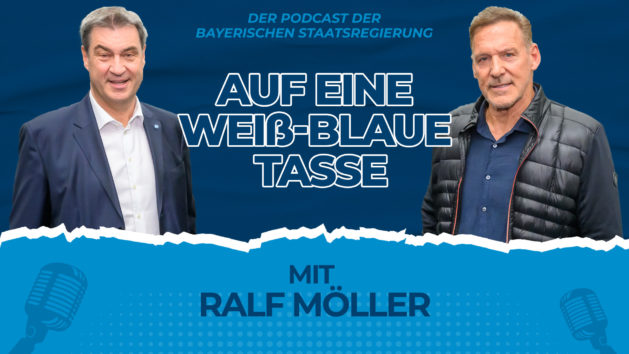 Podcast mit Ministerpräsident Dr. Markus Söder, MdL (links), und Schauspieler Ralf Möller (rechts).