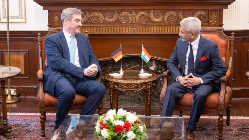 Austausch: Ministerpräsident Dr. Markus Söder, links mit dem Minister für Auswärtige Angelegenheiten, Subrahmanyam Jaishankar, rechts.