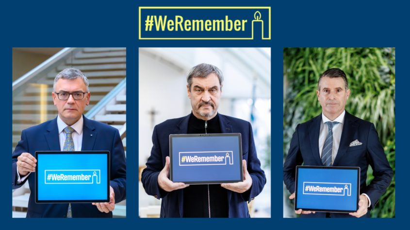 Staatskanzleiminister Dr. Florian Herrmann, Ministerpräsident Dr. Markus Söder, Europaminister Eric Beißwenger (v.l.n.r.).